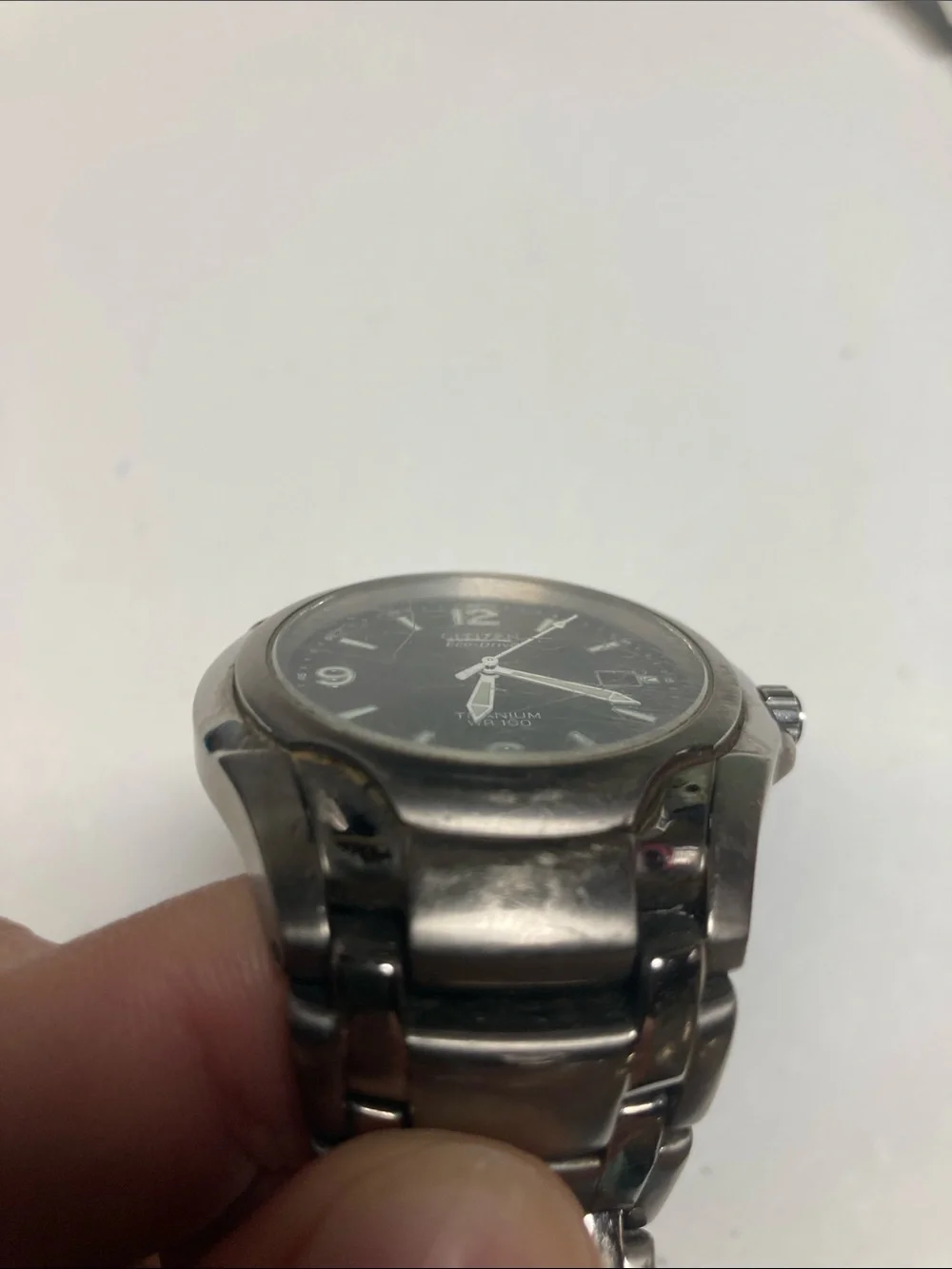Citizen titanium eco drive Watch, Black Dial, heavy wear